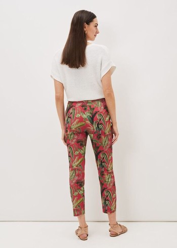 Phase Eight Desta Tropical Print Trousers Pink USA | 7290148-DW